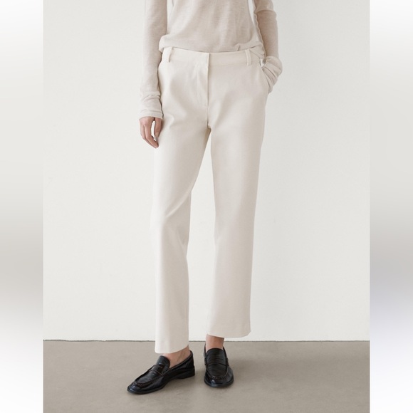 Massimo Dutti Women’s Straight-leg technical fabric ankle trousers • Cream • 4 - Picture 1 of 9